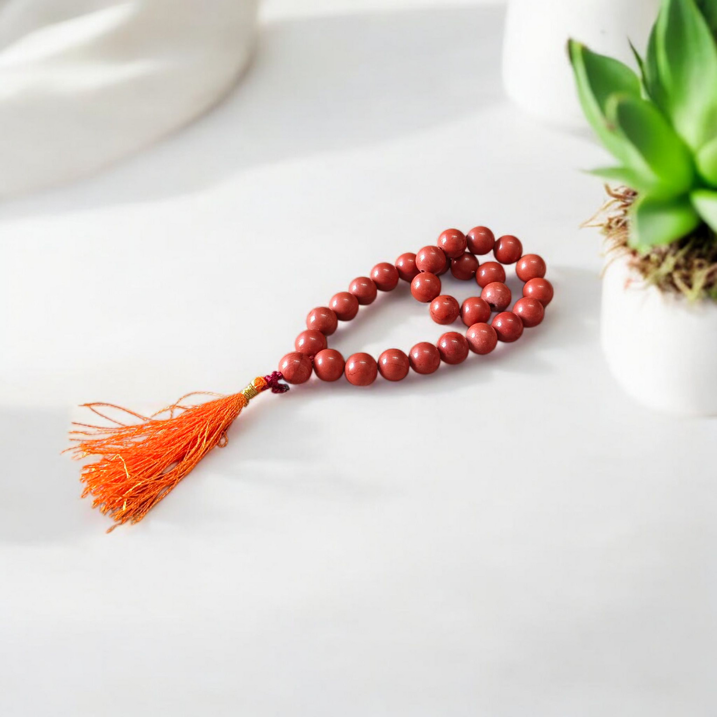 Natural Red Jasper Mala 27+1 beads with 8mm bead size, lab-certified, energized for spiritual, healing, and protective use