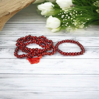 Natural Red Sandalwood Mala & Bracelet Combo – Lab Certified – Malawala