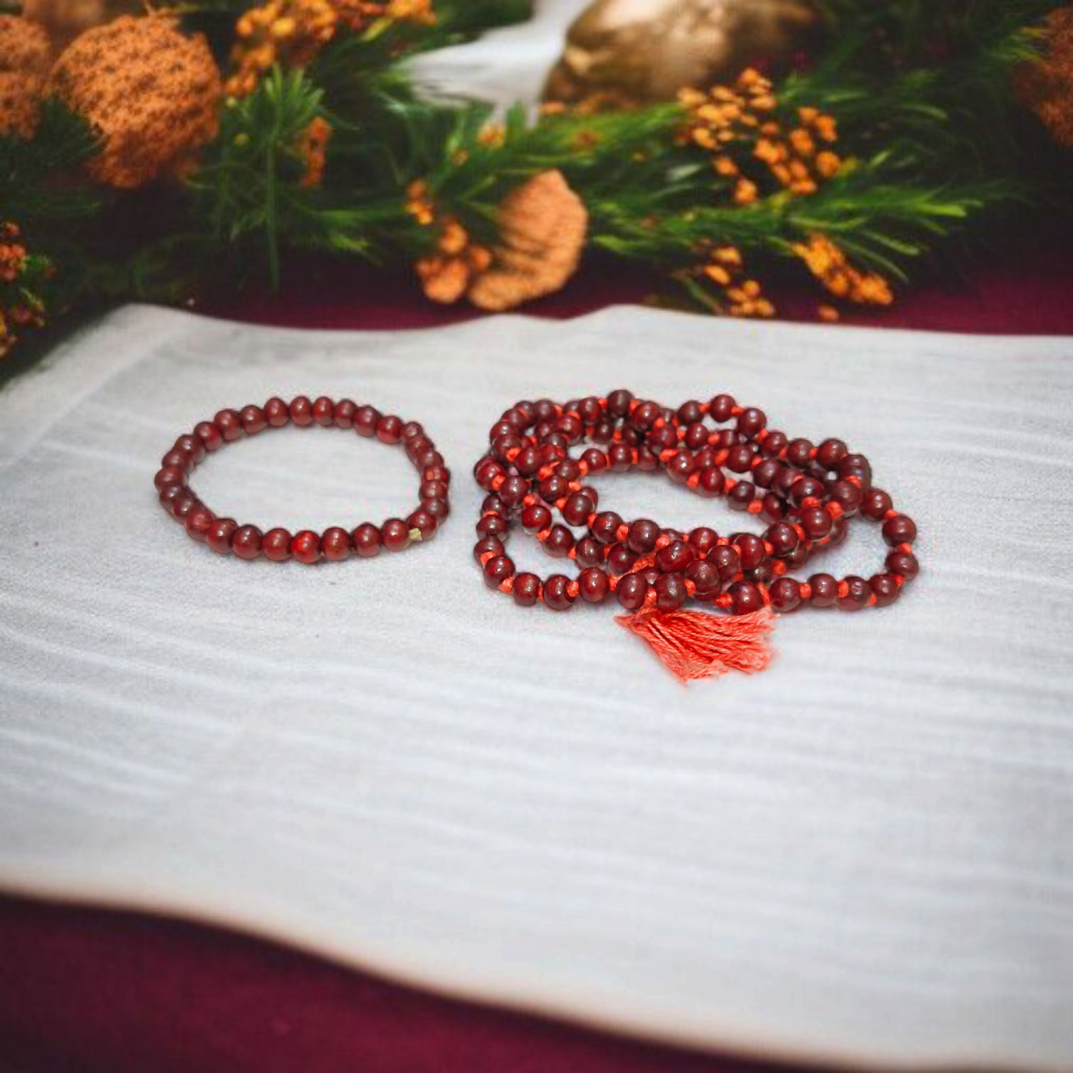 Natural Red Sandalwood Mala & Bracelet Combo – Lab Certified – Malawala