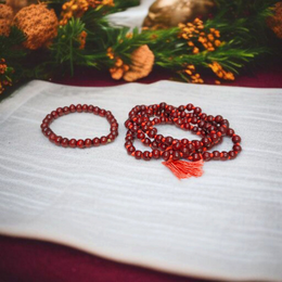 Natural Red Sandalwood Mala & Bracelet Combo – Lab Certified – Malawala
