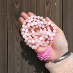 Natural Rose Quartz Mala with 8mm pink gemstone beads for meditation and healing