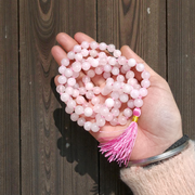 Natural Rose Quartz Mala with 8mm pink gemstone beads for meditation and healing