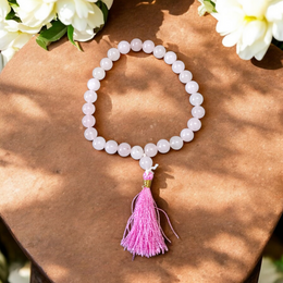 Natural Rose Quartz Mala with 8mm pink gemstone beads for meditation and healing