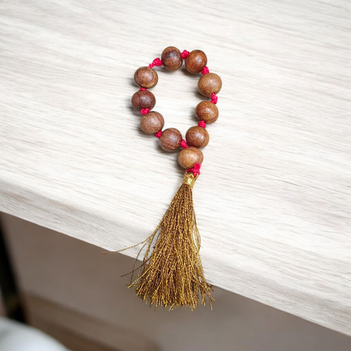 Natural Sandalwood (Chandan) Finger Mala with 9+1 lab-certified aromatic beads, handcrafted for meditation, mantra chanting, and spiritual growth by MALAWALA