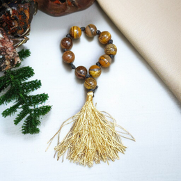 Natural Tiger Eye Finger Mala with 9+1 lab-certified golden-brown beads, handcrafted for meditation, focus, and willpower enhancement by MALAWALA