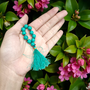 Natural Turquoise (Firoza) Finger Mala with 9+1 lab-certified sky-blue beads, handcrafted for meditation, healing, and spiritual practices by MALAWALA