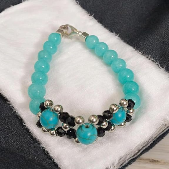 Natural Turquoise and Blue Chalcedony 8MM Certified Bracelet – Dual tone healing stone accessory with a stretchable band
