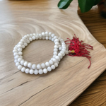 Natural White Agate Mala (Safed Hakik) with 108+1 Handcrafted 6mm Beads for Meditation and Healing
