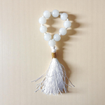 Natural White Agate (Safed Hakik) Finger Mala with 9+1 polished 8mm beads, ideal for meditation, chanting, healing, and puja rituals