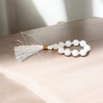 Natural White Agate (Safed Hakik) Finger Mala with 9+1 polished 8mm beads, ideal for meditation, chanting, healing, and puja rituals
