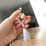 Natural White Agate (Safed Hakik) Finger Mala with 9+1 polished 8mm beads, ideal for meditation, chanting, healing, and puja rituals