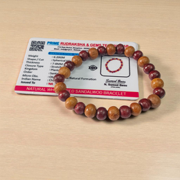 Natural White and Red Sandalwood (Chandan) Bracelet with 7-8mm polished beads, stretchable thread, and alternating design pattern