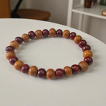 Natural White and Red Sandalwood (Chandan) Bracelet with 7-8mm polished beads, stretchable thread, and alternating design pattern