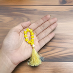 Natural Yellow Agate Finger Mala with 9+1 polished yellow Hakik beads, handcrafted for meditation, chanting, and energy balancing