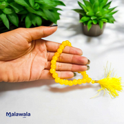 Natural Yellow Hakik Mala 8MM beads with spiritual threadwork and lab certificate, displayed in two variants
