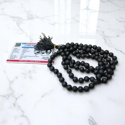 Natural black lava stone mala with 108+1 beads, handcrafted for meditation and healing – Malawala