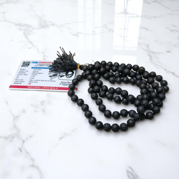 Natural black lava stone mala with 108+1 beads, handcrafted for meditation and healing – Malawala