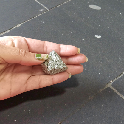 Natural certified raw pyrite stone crystal cluster in metallic gold color used for wealth, vastu, manifestation, healing, and protection