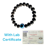 Natural unpolished ebony wood (Karungali Kattai) bracelet with blue evil eye bead – protection and grounding wristband for men and women