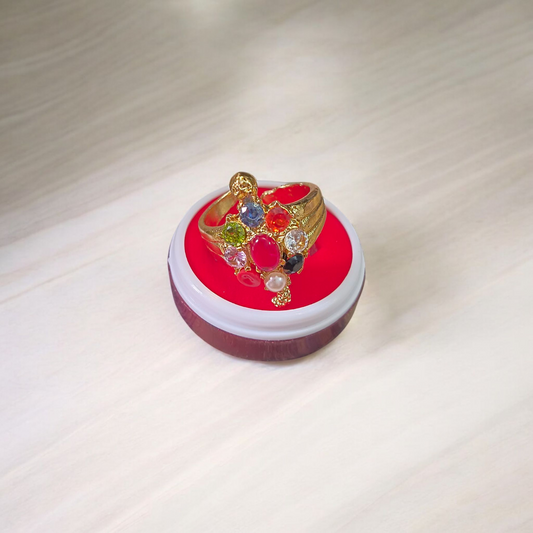Navratna Kachua Ring | Adjustable Kachua Ring for Men and Women | Navratna Gemstone Ring Gold Plated - Malawala