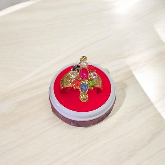 Navratna Kachua Ring | Adjustable Kachua Ring for Men and Women | Navratna Gemstone Ring Gold Plated - Malawala