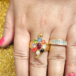 Navratna Kachua Ring | Adjustable Kachua Ring for Men and Women | Navratna Gemstone Ring Gold Plated - Malawala