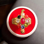 Navratna Kachua Ring | Adjustable Kachua Ring for Men and Women | Navratna Gemstone Ring Gold Plated - Malawala