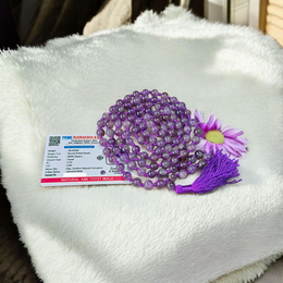 Original Amethyst Mala made from genuine Jamunia beads, ideal for spiritual jaap, meditation, and daily wear