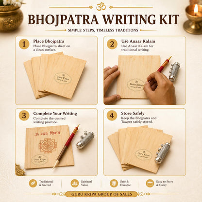 Original Bhojpatra Writing Sheets 5 Pieces 13x10 cm with Anaar Kalam Pomegranate Pencil and Taweez Kit by Malawala