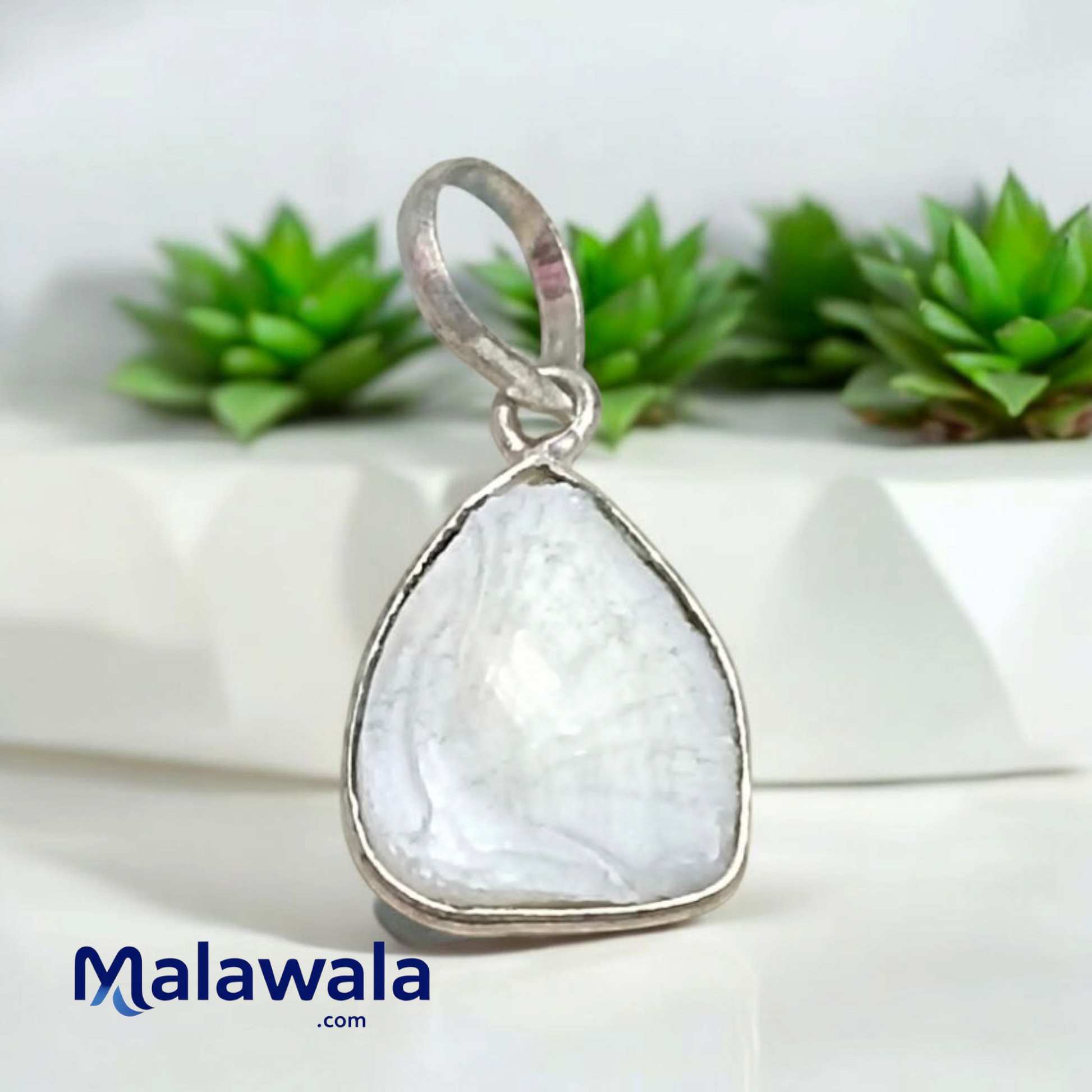 Original Machhmani Pendant – Natural White Machmani in Pendant with Lab Certificate - Malawala