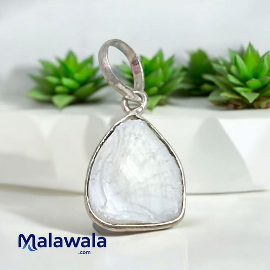 Original Machhmani Pendant – Natural White Machmani in Pendant with Lab Certificate - Malawala