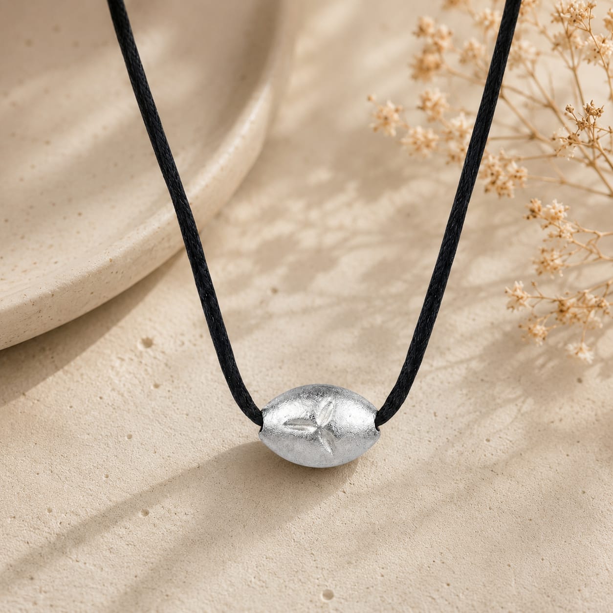 Original Tlismi Moti Pendant with Thread Silver Color Oval Shape Traditional Teething Protection Pendant for Babies