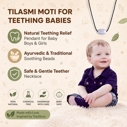 Original Tlismi Moti Pendant with Thread Silver Color Oval Shape Traditional Teething Protection Pendant for Babies