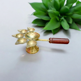 Panch Mukhi Jyot For Aarti With Handle | 100% Pure Brass Jyot Malawala