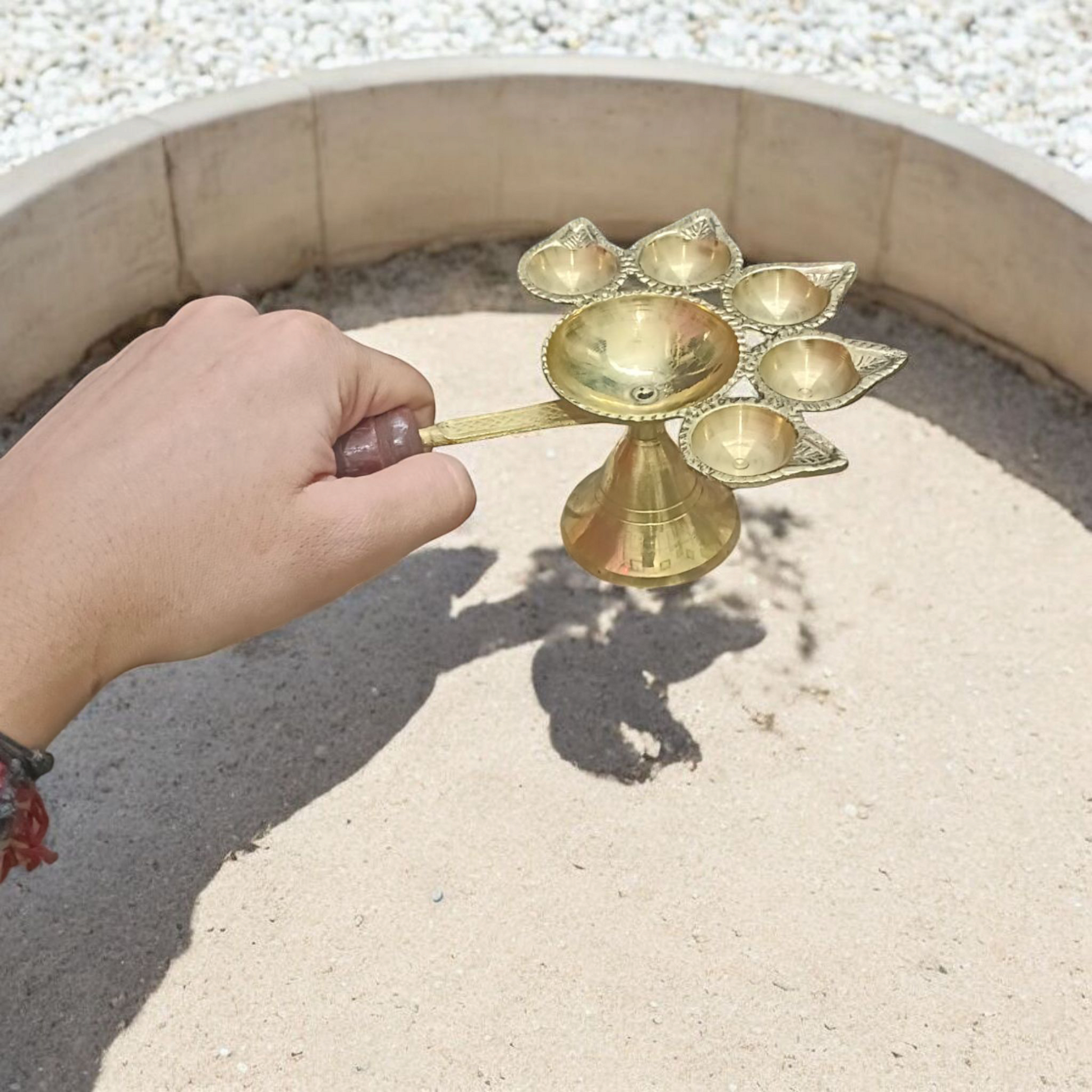 Panch Mukhi Jyot For Aarti With Handle | 100% Pure Brass Jyot Malawala