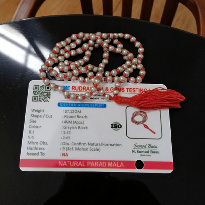 Parad Mala - Natural Mercury Beads for Spiritual Strength & Purification with Lab Certificate - Malawala