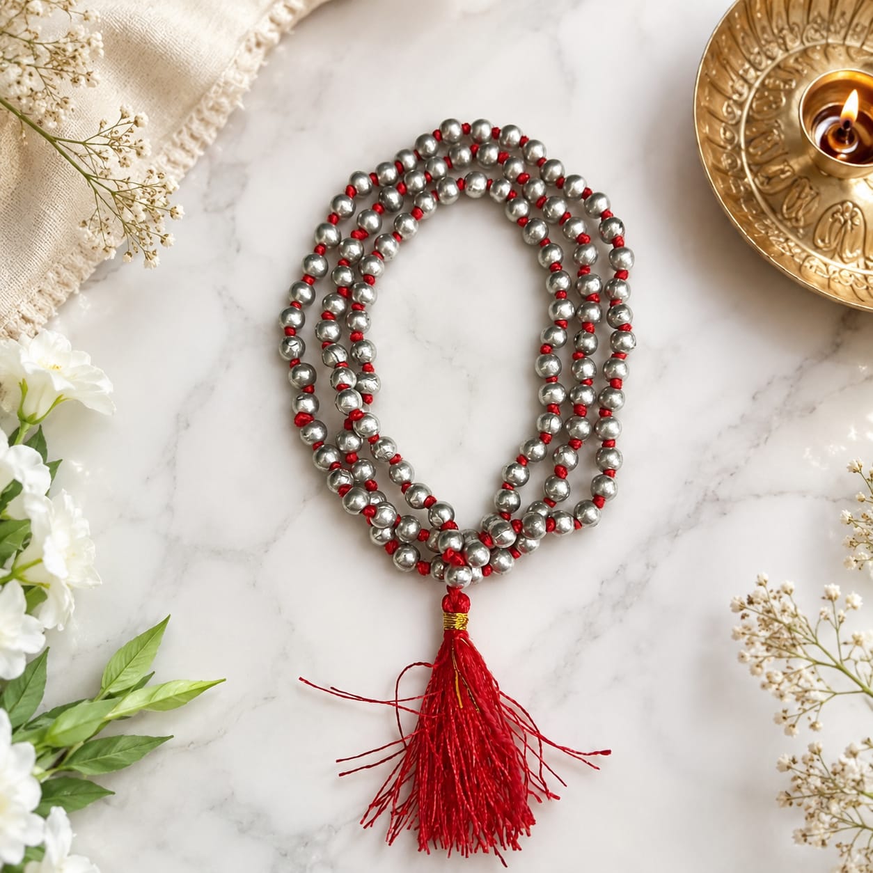 Parad Mala - Natural Mercury Beads for Spiritual Strength & Purification with Lab Certificate - Malawala