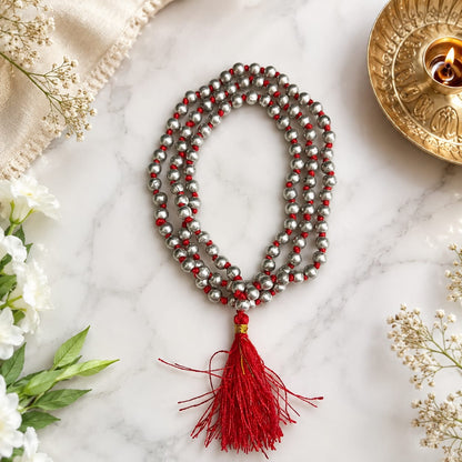 Parad Mala - Natural Mercury Beads for Spiritual Strength & Purification with Lab Certificate - Malawala