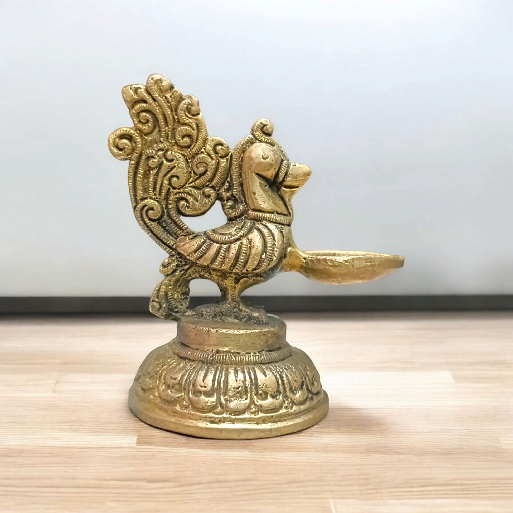 Peacock Brass Jyot | Brass Nakshi Peacock Design Diya for Pooja Room | Malawala