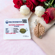 Pendant featuring lab certified 2 Mukhi and 5 Mukhi Rudraksha beads set in traditional metal caps, designed for peace, protection, and spiritual growth