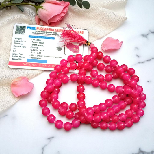 Pink Agate Mala 8MM 108+1 Beads Lab Certified | MALAWALA
