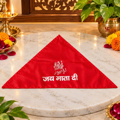 Premium red satin Jai Mata Di patka and headscarf for Navratri puja, Mata Rani jagran, Kanjak Pujan and devotional ceremonies