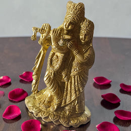 Radha Krishna Brass Idol Murti for Home Temple Puja Spiritual Decor Divine Hindu Statue