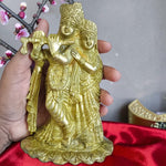 Radha Krishna Brass Idol Murti for Home Temple Puja Spiritual Decor Divine Hindu Statue