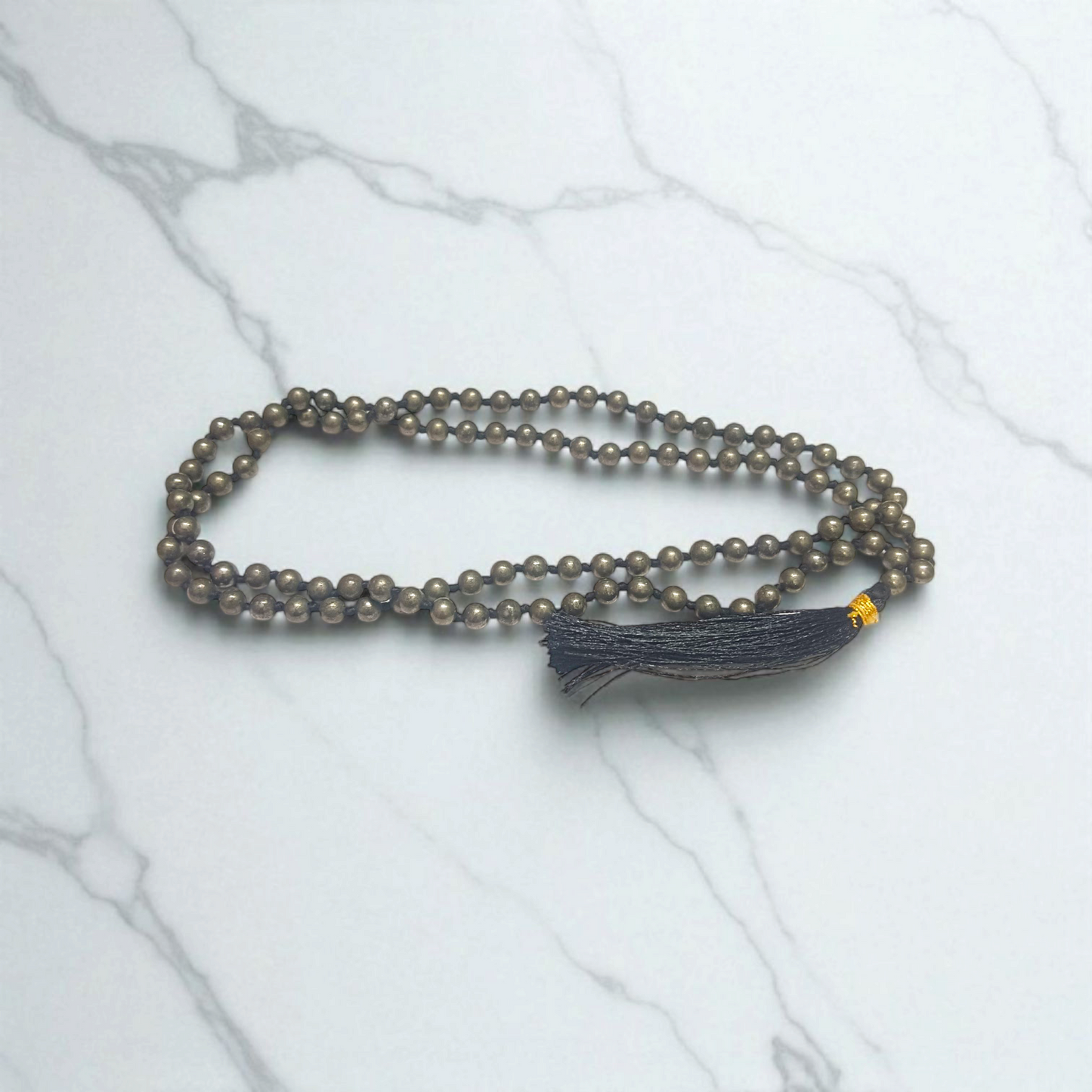 Raw Pyrite Mala 5-6MM - Natural Pyrite for Abundance & Protection with Lab Certificate - Malawala