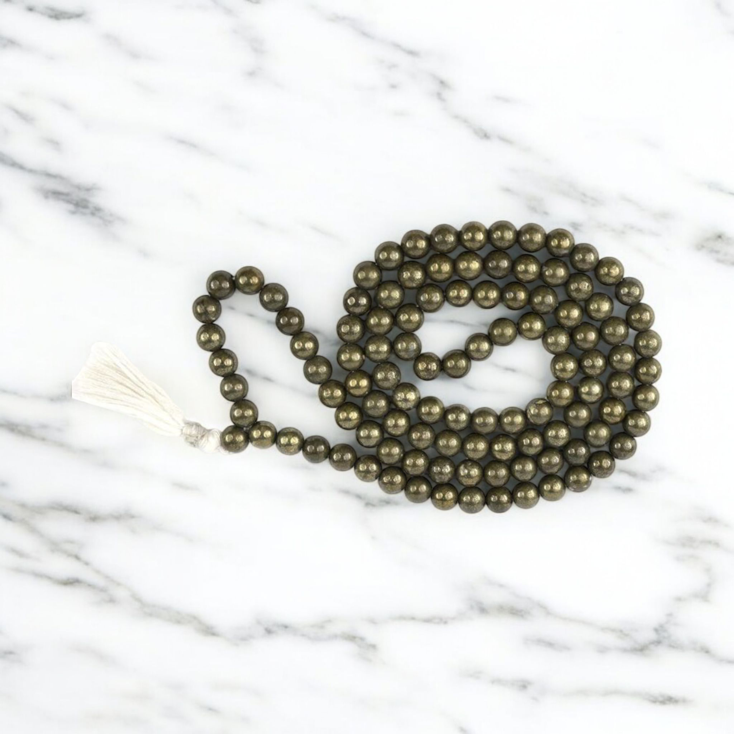 Raw Pyrite Mala 8MM 108+1 Beads Unpolished Beads | Malawala