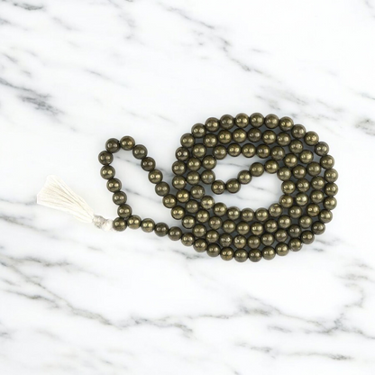 Raw Pyrite Mala 8MM 108+1 Beads Unpolished Beads | Malawala