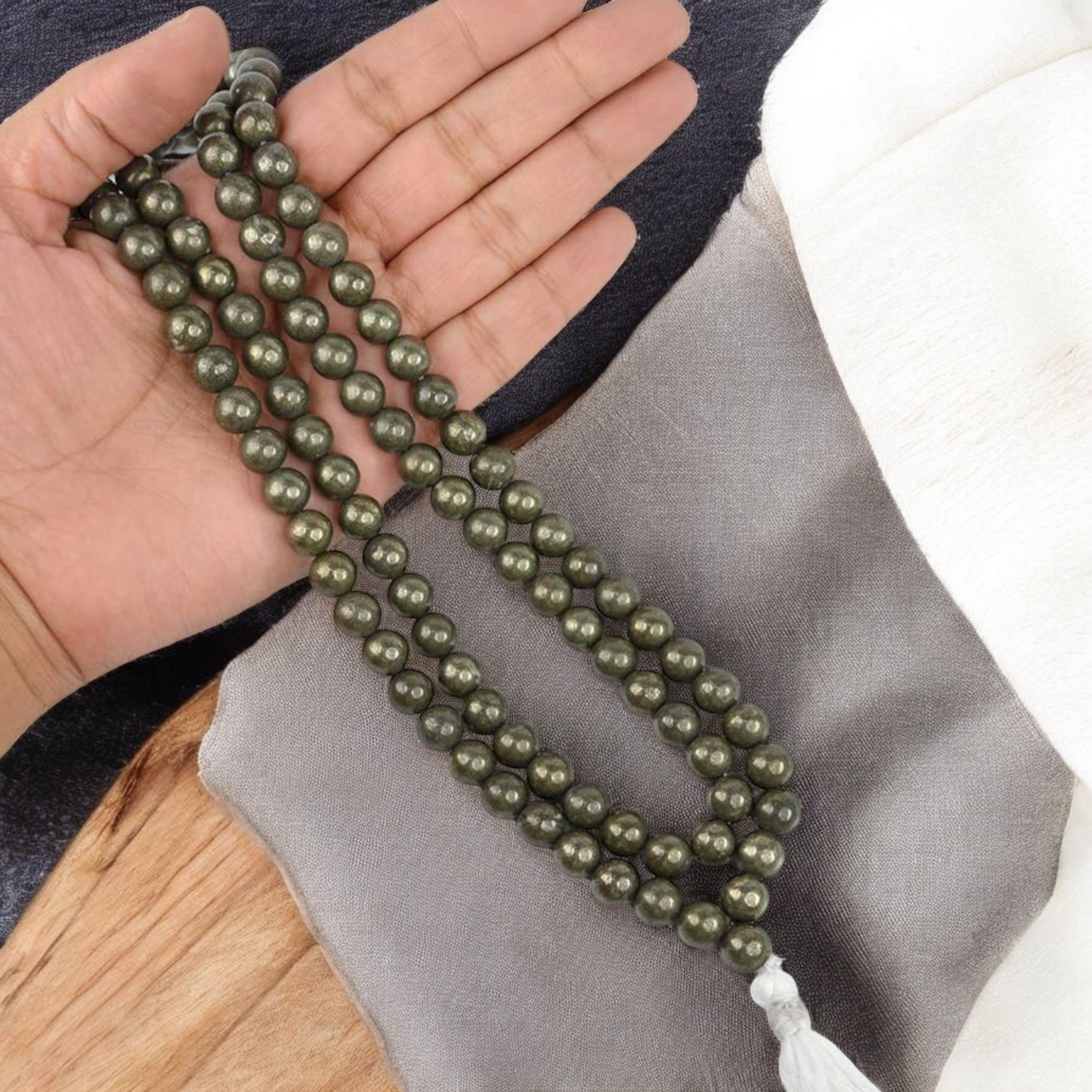 Raw Pyrite Mala 8MM 108+1 Beads Unpolished Beads | Malawala