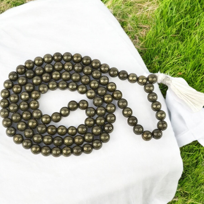 Raw Pyrite Mala 8MM 108+1 Beads Unpolished Beads | Malawala