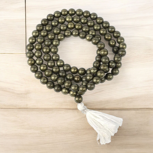 Raw Pyrite Mala 8MM 108+1 Beads Unpolished Beads | Malawala